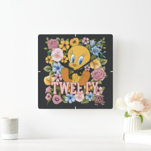 Horloge Carrée Graphisme de broderie florale TWEETY™