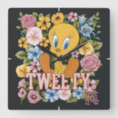 Horloge Carrée Graphisme de broderie florale TWEETY™ (Recto)