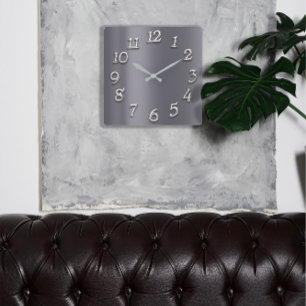 Horloge Carrée Graphite gris Numbe arabe argenté minimal