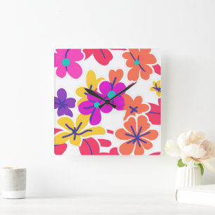 Horloge Carrée Gras Fleur sauvage Y2K Nostalgale vibrante Décor m
