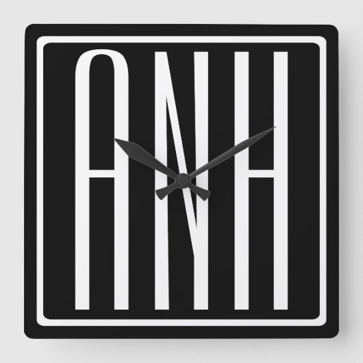 Horloge Carrée Gras moderne 3 initiales Monogramme | Blanc sur no (Recto)
