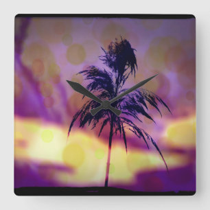 Horloge Carrée Grass Violet Yellow Lava Sunset Clock