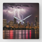 Horloge Carrée Gratte-ciel de Chicago avec éclair (Recto)