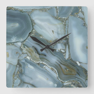 Horloge Carrée Gray/ Blue/ Gold agate printed acrylic wall clock