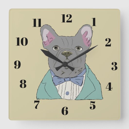 Horloge Carrée Gray French Bulldog (Recto)
