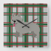 Horloge Carrée Gray French Bulldog, Christmas Plaid (Recto)