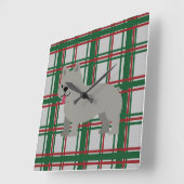 Horloge Carrée Gray French Bulldog, Christmas Plaid (Angle)