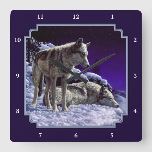 Horloge Carrée Gray Wolves (Recto)