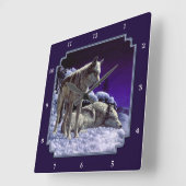 Horloge Carrée Gray Wolves (Angle)