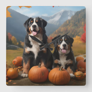Horloge Carrée Greater Swiss Mountain Pup Automne Délice Citrouil