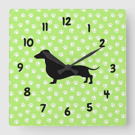 Horloge Carrée Green Dachshund Wall Clock (Recto)