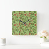 Horloge Carrée Green floral seamless pattern flower, branch, leaf (Maison)