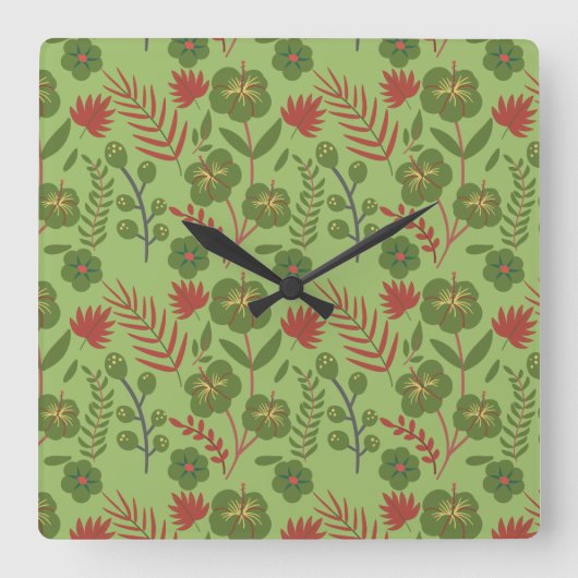 Horloge Carrée Green floral seamless pattern flower, branch, leaf (Recto)