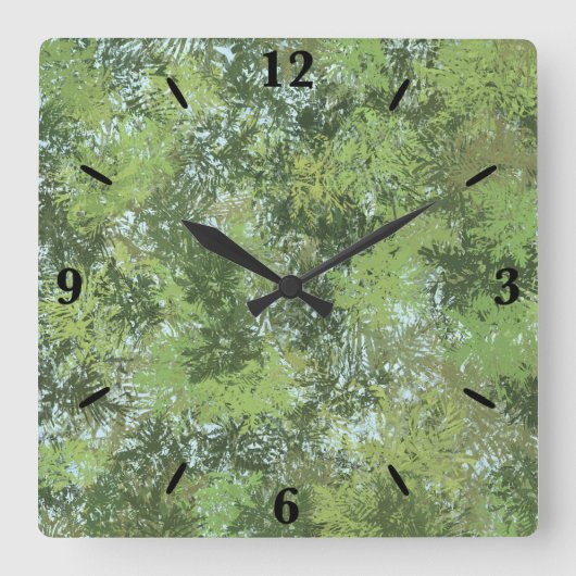 Horloge Carrée Green Leaf Trees With Blue Sky Peaking Through Art (Recto)