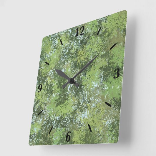 Horloge Carrée Green Leaf Trees With Blue Sky Peaking Through Art (Angle)