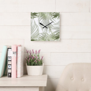 Horloge Carrée Green Palm Bliss 1 #art #naturel