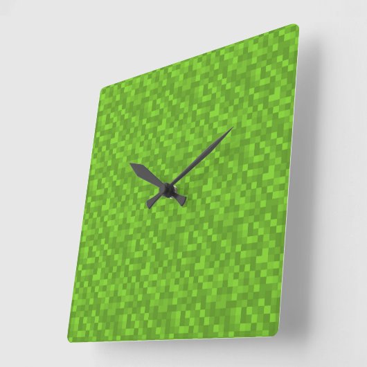 Horloge Carrée Green Pixel Pattern Retro 8-Bit Gaming (Angle)