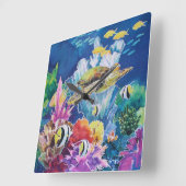 Horloge Carrée Green Sea Turtle Wall (Angle)
