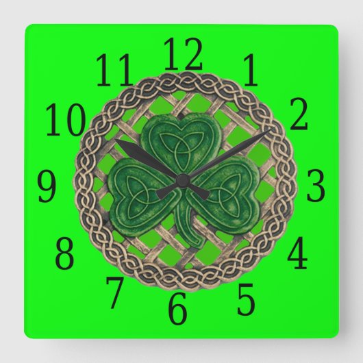 Horloge Carrée Green Shamrock and Celtic Knots (Recto)
