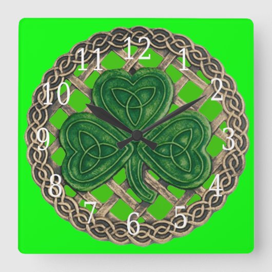Horloge Carrée Green Shamrock and Celtic Knots (Recto)