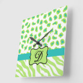Horloge Carrée Green White Zebra Leopard Skin Monogram (Angle)