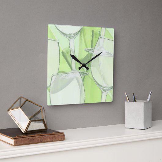 Horloge Carrée Green Wine Glasses Wall Clock (Bureau)