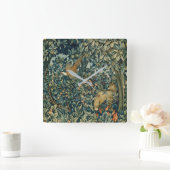 Horloge Carrée GREENERY, FOREST ANIMALS Pheasant, Fox, Green Flor (Maison)