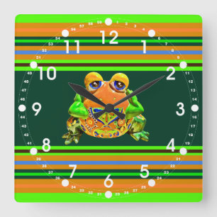 Horloge Carrée Grenouille funky Orange Green Gratuit Nouveautés