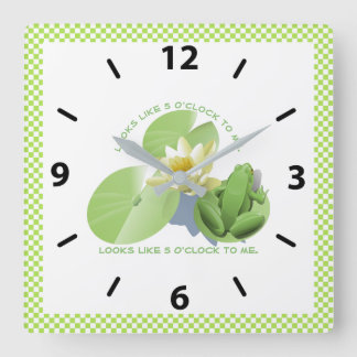 Horloge Carrée Grenouille verte assise sur Lily Pad : il me sembl