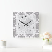 Horloge Carrée grey baroque damask (Maison)