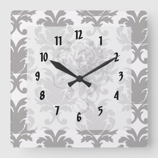 Horloge Carrée grey baroque damask (Recto)