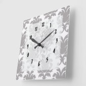 Horloge Carrée grey baroque damask (Angle)