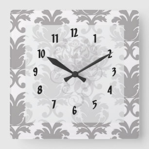 Horloge Carrée grey baroque damask