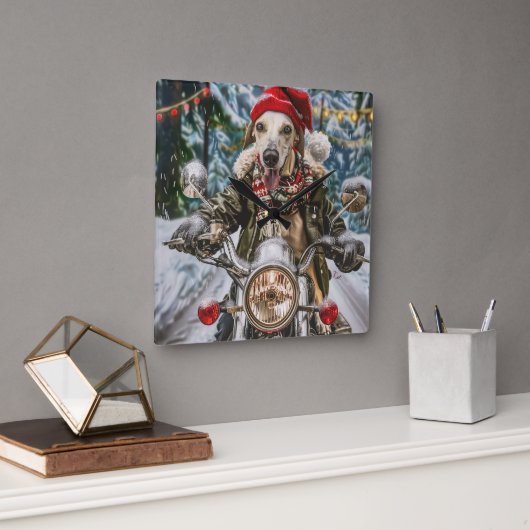 Horloge Carrée Greyhound Chien équitation Moto Noël (Bureau)