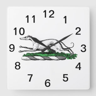 Horloge Carrée Greyhound Whippet Running Heraldic Crest Emblem
