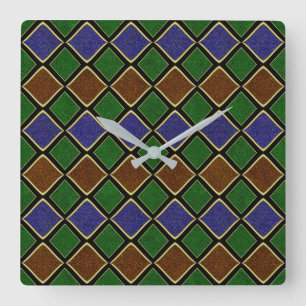 Horloge Carrée Grille Diamant Arlequin : Harmonie Texturée