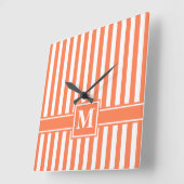 Horloge Carrée Grille moderne corail avec Monogramme (Angle)