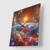 Horloge Carrée Grille quantique éclairée (Angle)