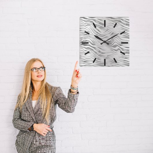 Horloge Carrée Gris Argent Graphite Animal peau Noir Abstrait