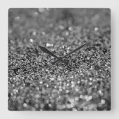 Horloge Carrée Gris argenté paillettes Bokeh Glam 2 (Recto)