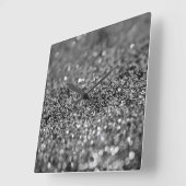 Horloge Carrée Gris argenté paillettes Bokeh Glam 2 (Angle)