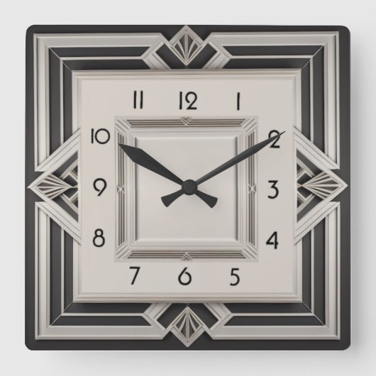 Horloge Carrée Gris Art Déco (Recto)