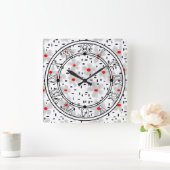 Horloge Carrée gris avec des fleurs rouges sur blanc rétro arrièr (Maison)