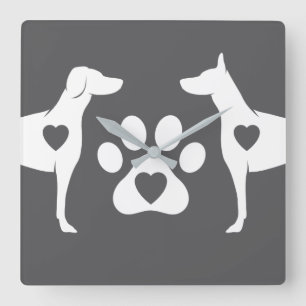 Horloge Carrée Gris d'horloge murale de dobermann de DTDR
