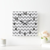 Horloge Carrée Gris foncé motif chevron zig-zag blanc (Maison)