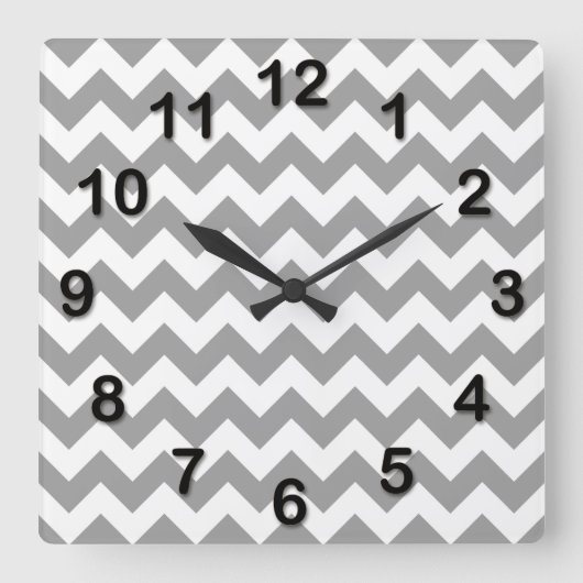 Horloge Carrée Gris foncé motif chevron zig-zag blanc (Recto)
