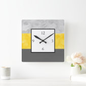 Horloge Carrée Gris Jaune Barrures (Maison)