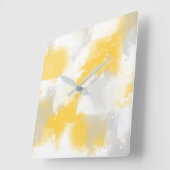 Horloge Carrée Gris Jaune et Blanc Abstrait Brosses (Angle)