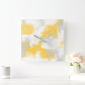 Horloge Carrée Gris Jaune et Blanc Abstrait Brosses (Maison)