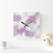 Horloge Carrée Gris mauve doux et blanc Abstrait brosse (Maison)